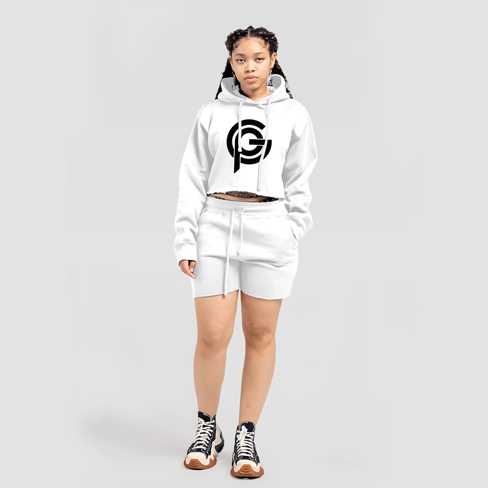 Crop Top Fleece Short Set White